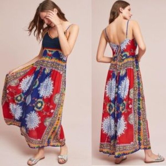 𝅺ANTHROPOLOGIE Raga Esmera Mandala Pattern Maxi Dress Fiesta - Picture 1 of 14
